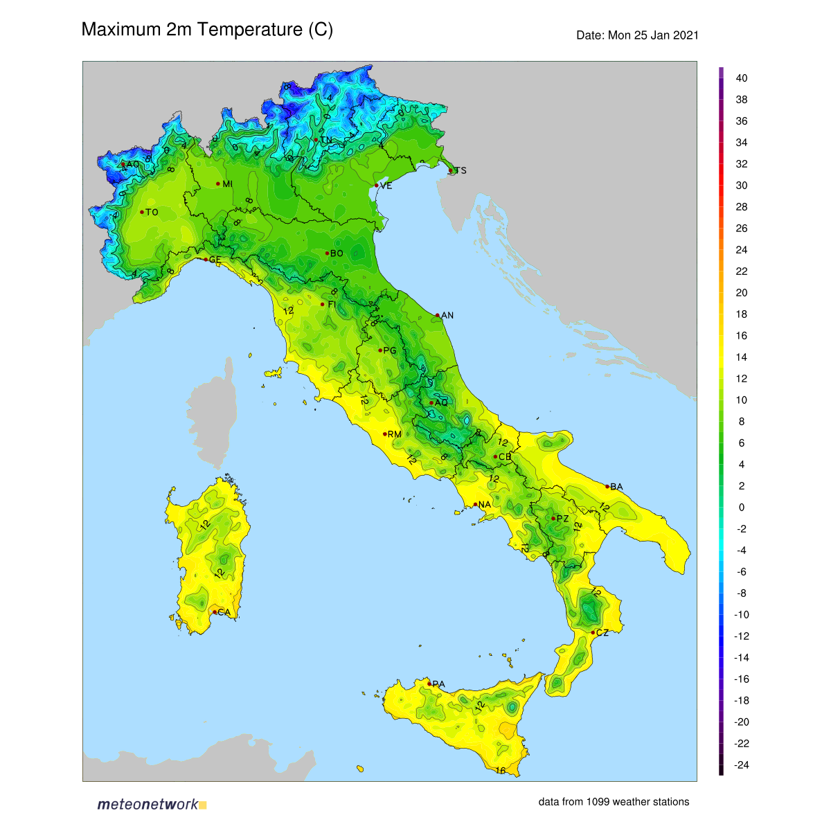 Dati Meteo 2021-01-25 temp_max_italia