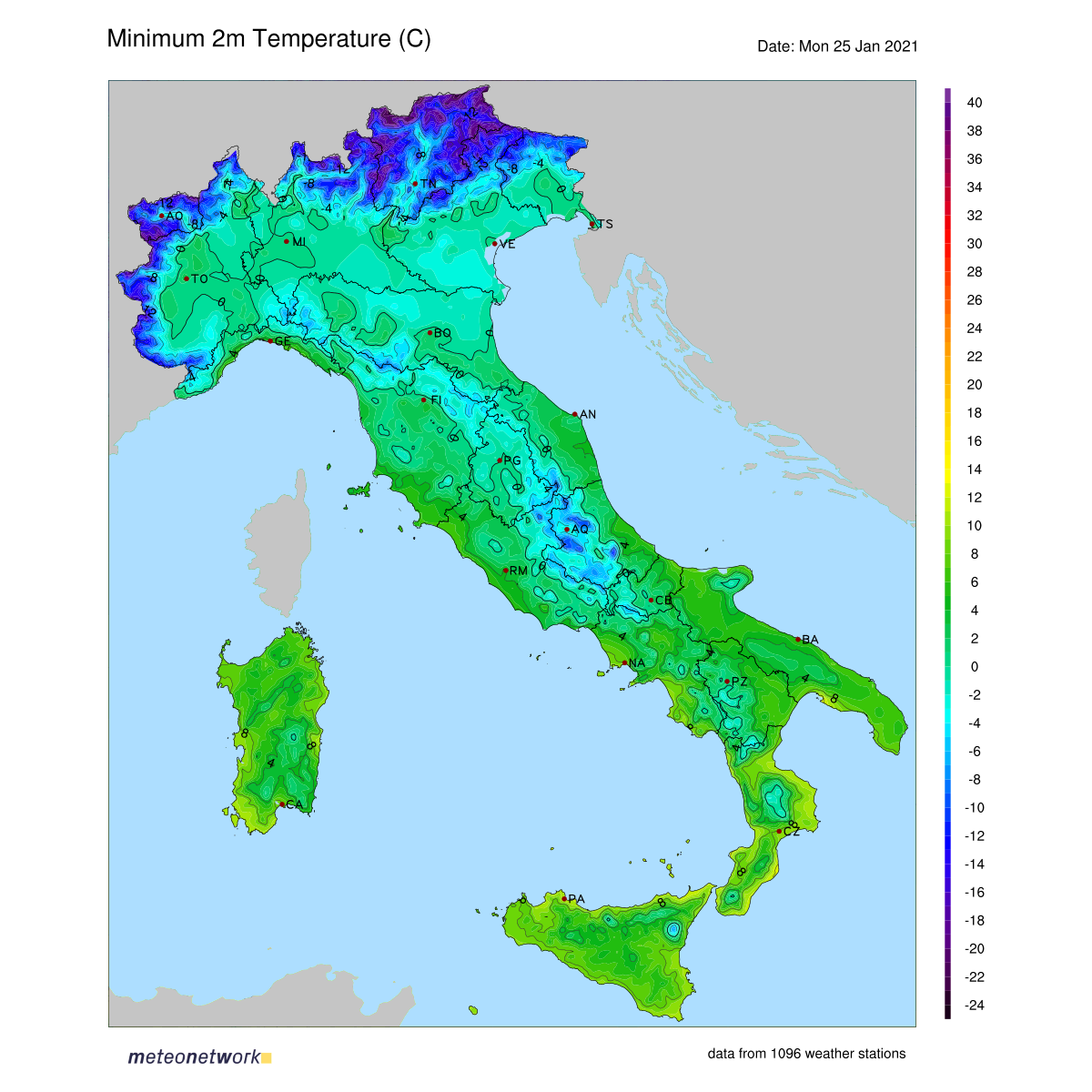 Dati Meteo 2021-01-25 temp_min_italia