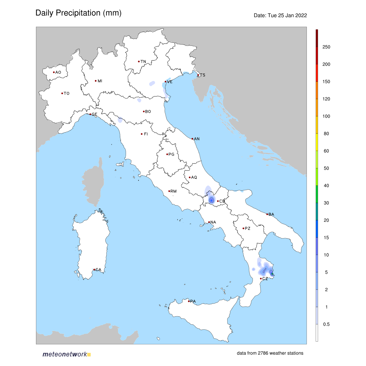 Dati Meteo 2022-01-25 prec_italia