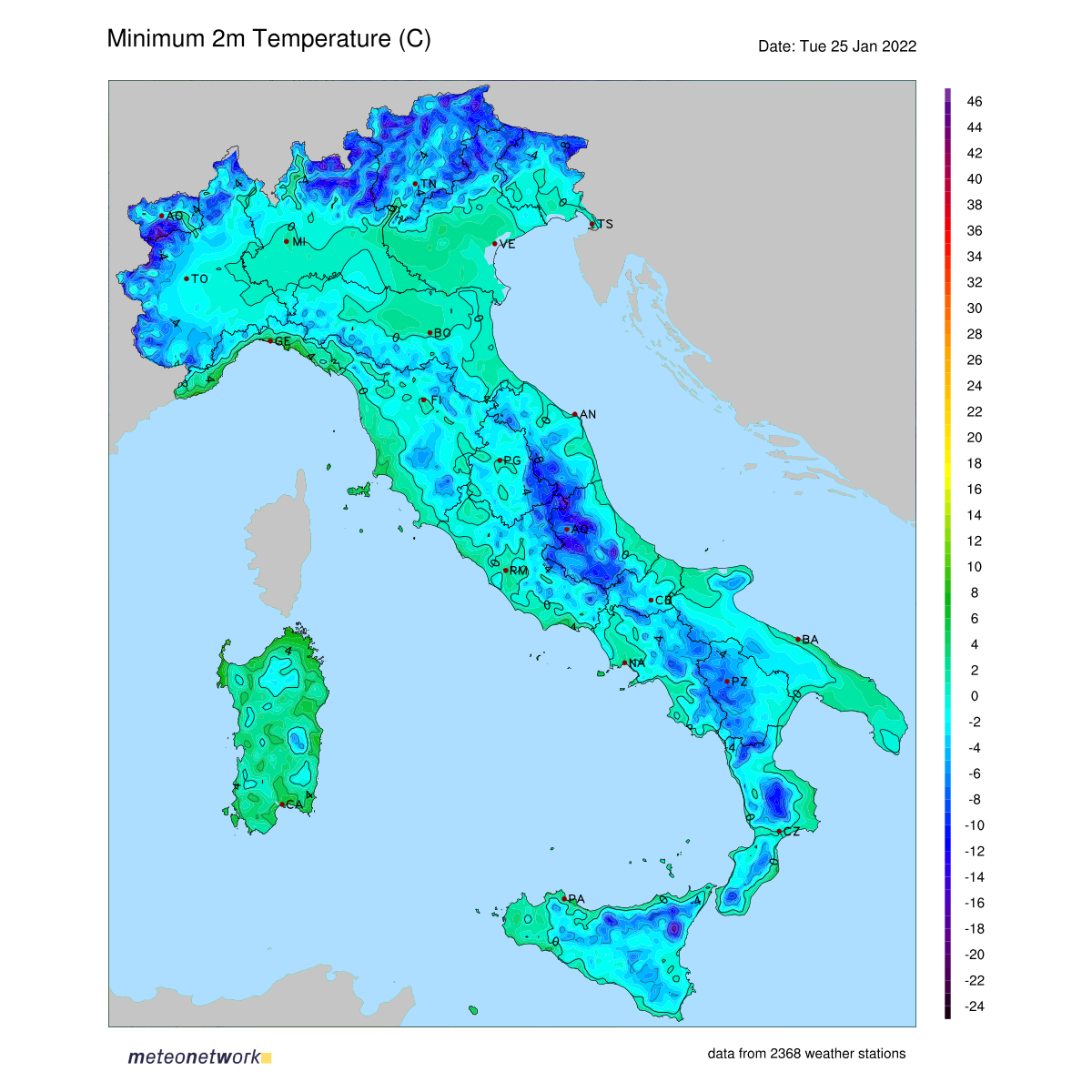 Dati Meteo 2022-01-25 temp_min_italia