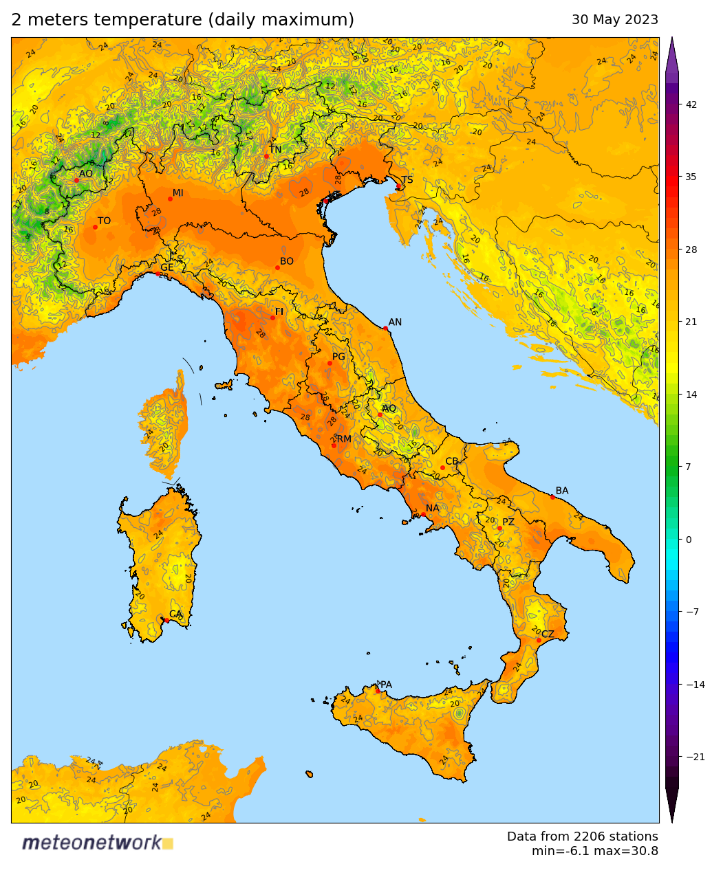 Dati Meteo 2023-05-30 temp_max_italia