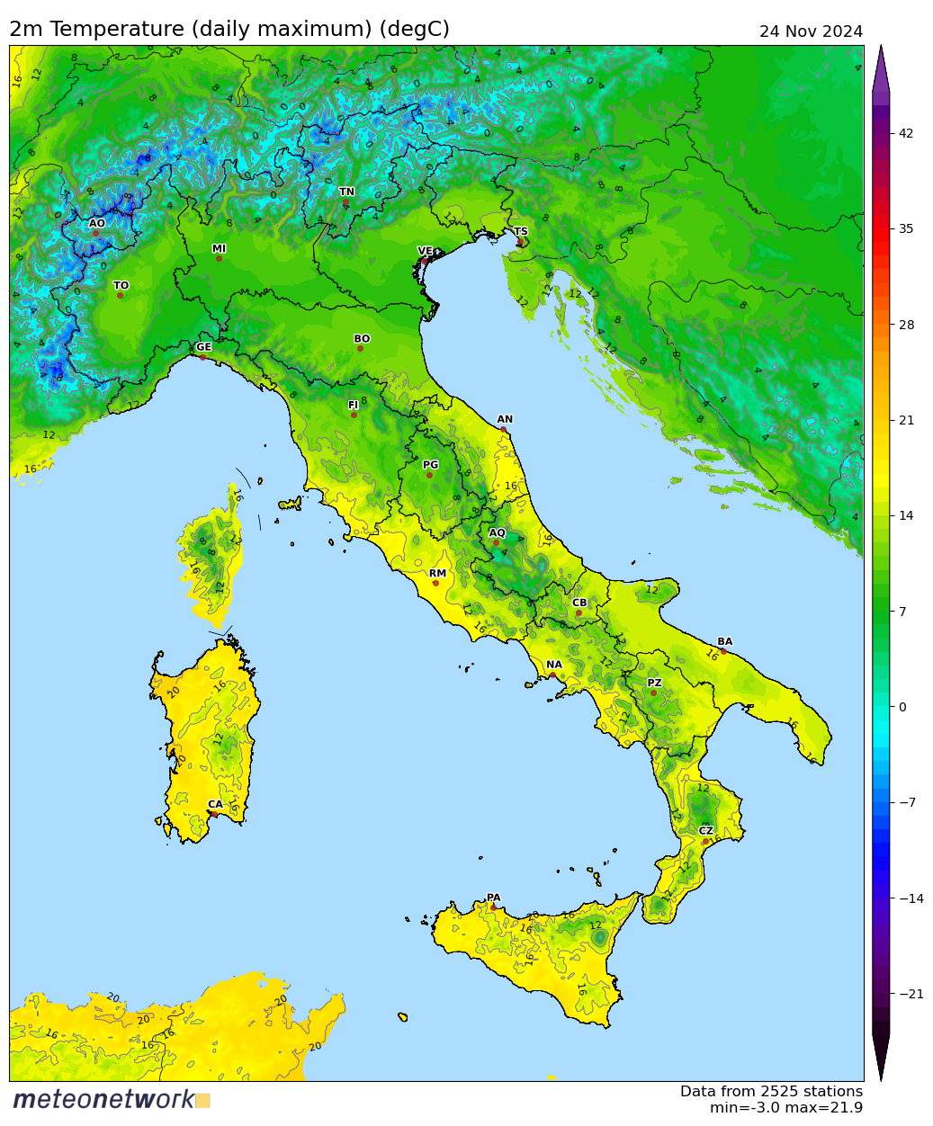 Dati Meteo 2024-11-24 temp_max_italia