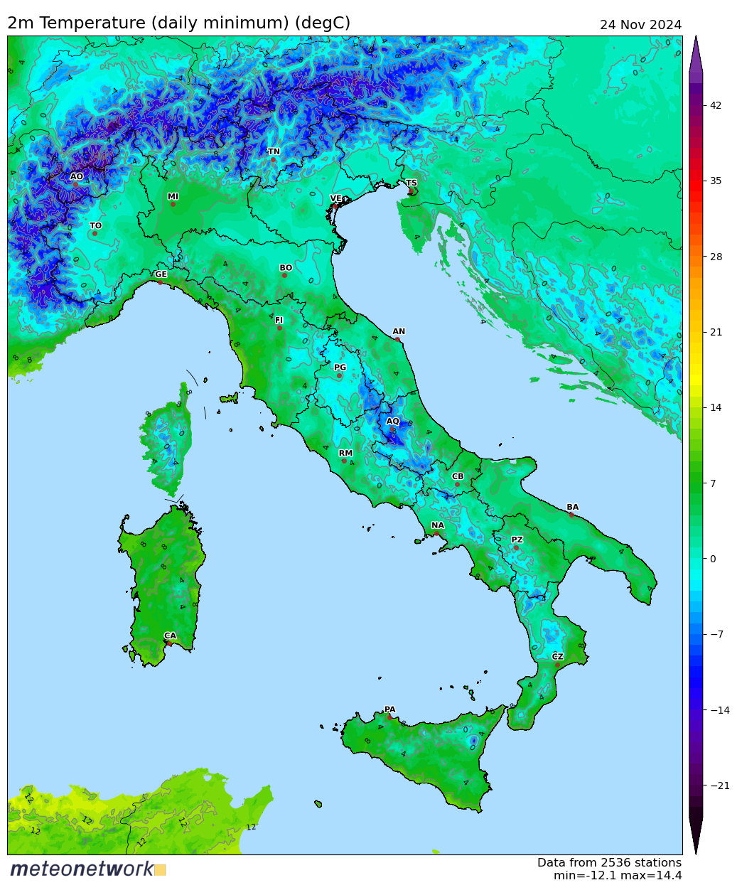 Dati Meteo 2024-11-24 temp_min_italia